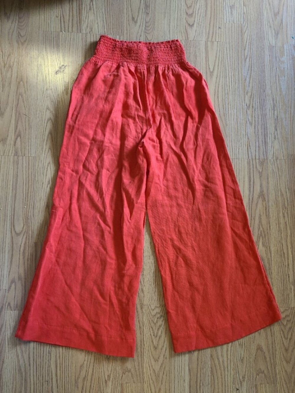CALYPSO ST. BARTH LINEN-BLEND CROPPED WIDE LEG PALAZZO PANTS SMOCKED WAIST sz XS - Picture 4 of 6